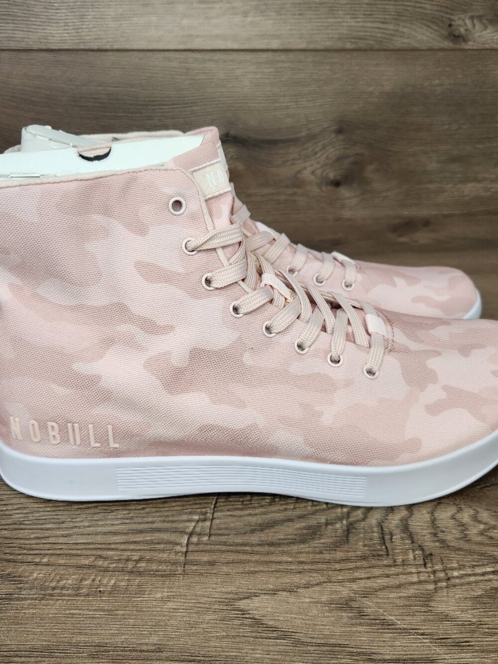 Nobull High Top Trainer Womens 12 Mens 10.5 Pink Camo Canvas Lace Up Shoes